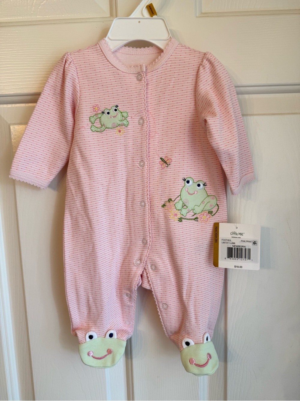 Little Me Pink Frog Appliqué Footed One-Piece